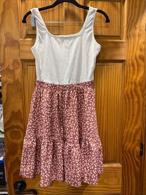 Girls White Tank Top Dress with Dusty Rose Floral Skirt